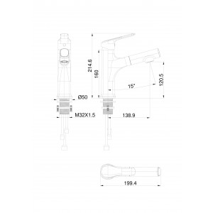 Смеситель для раковины с выдвижным изливом WONZON & WOGHAND,цвет-Хром (WW-AE4151-CR)